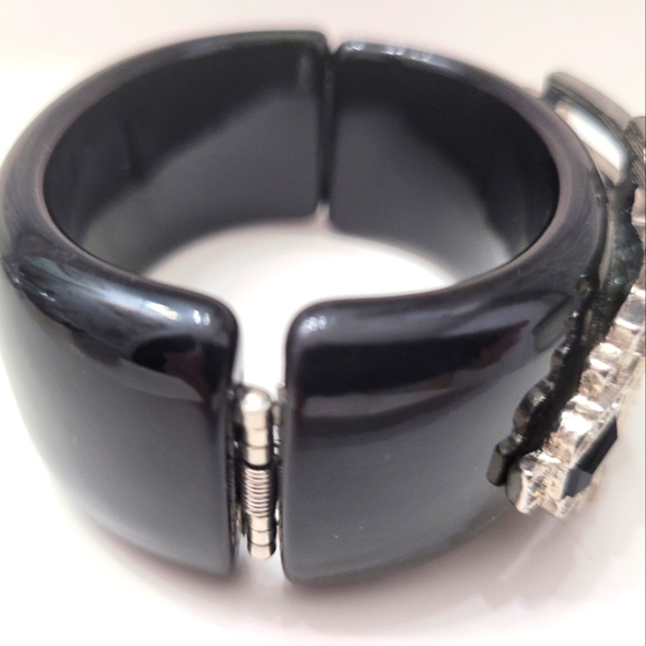 Statement Black & Silver Rhinestone Cuff Bracelet  Art Deco Glam - Picture 8 of 9